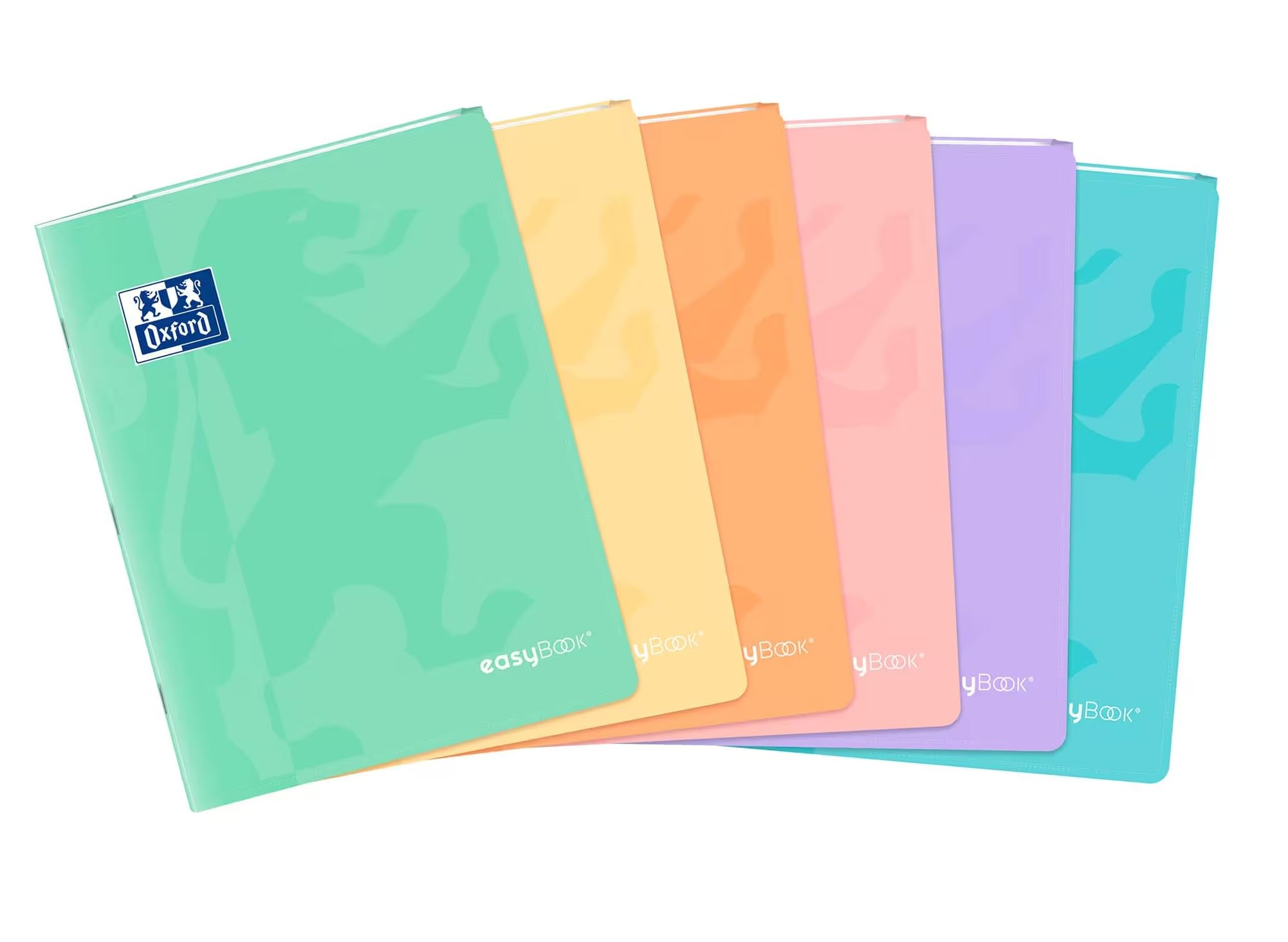 EasyBook Polypro Notizhefte mit Klappen – 24 x 32 cm – große Seyes-Karos – 96 Seiten – verschiedene Farben + 1 Index Blumie (3 Pastellfarben + 2 lebhaft)