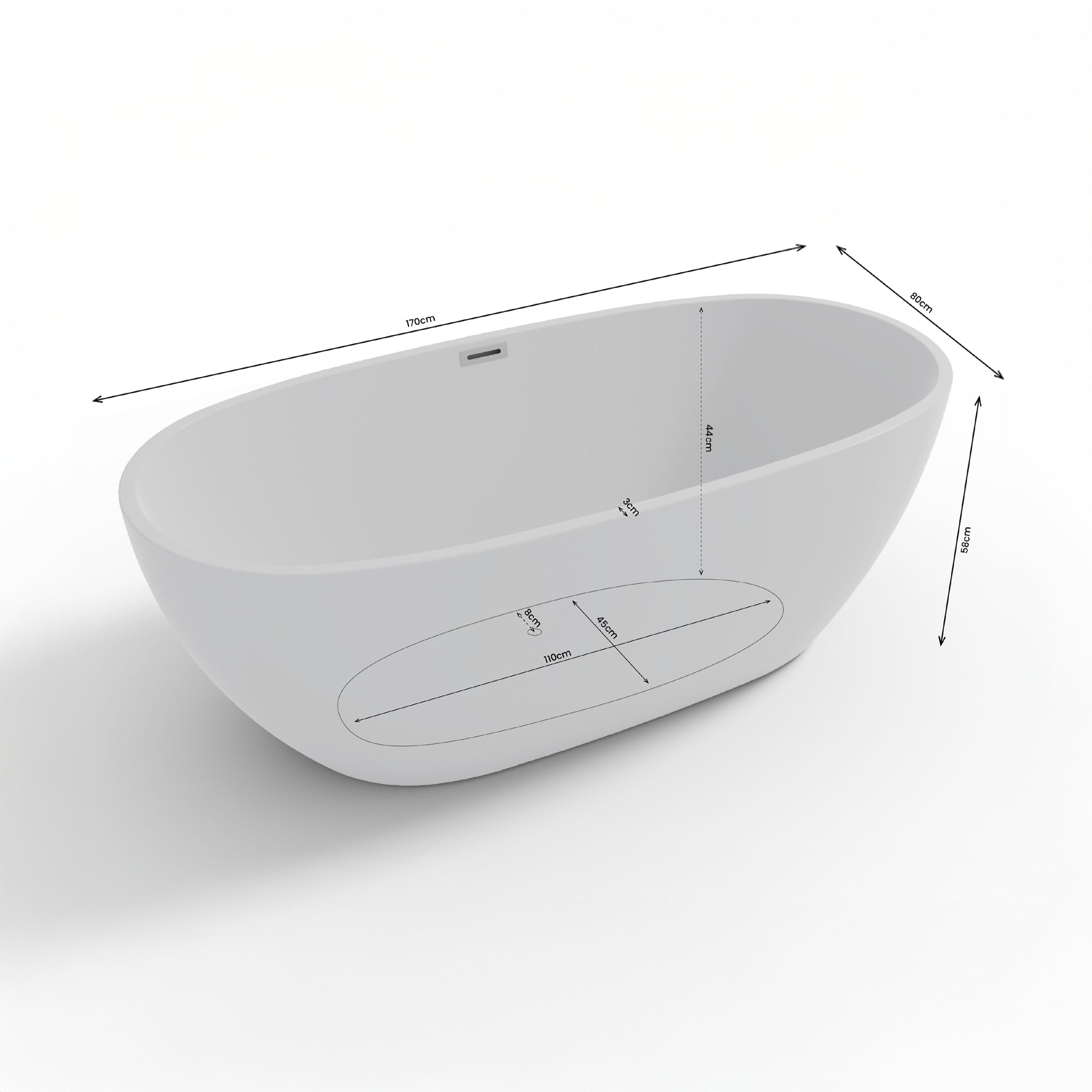 SPALINA Samba - Bañera exenta Oval L. 170 x l. 79 cm