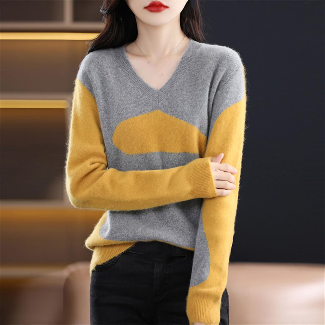 Vogrtcc Maglione da donna a maniche lunghe con scollo a V