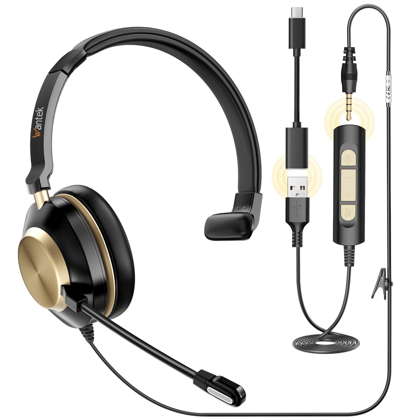 ノイズキャンセリング機能付きの有線ヘッドセット Amazon.co.jp: Wantek 新型ヘッドセット USB/TypeC/3.5mm 片耳 ノイズ