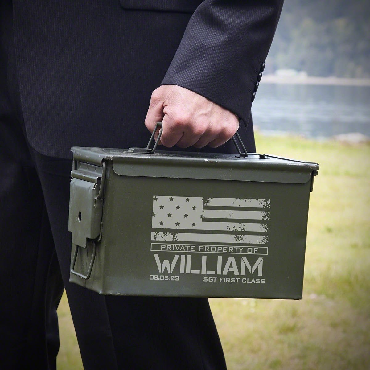 HomeWetBar Personalized 50 Cal Ammo Can with US Flag Design Custom Ammo Can Organizer