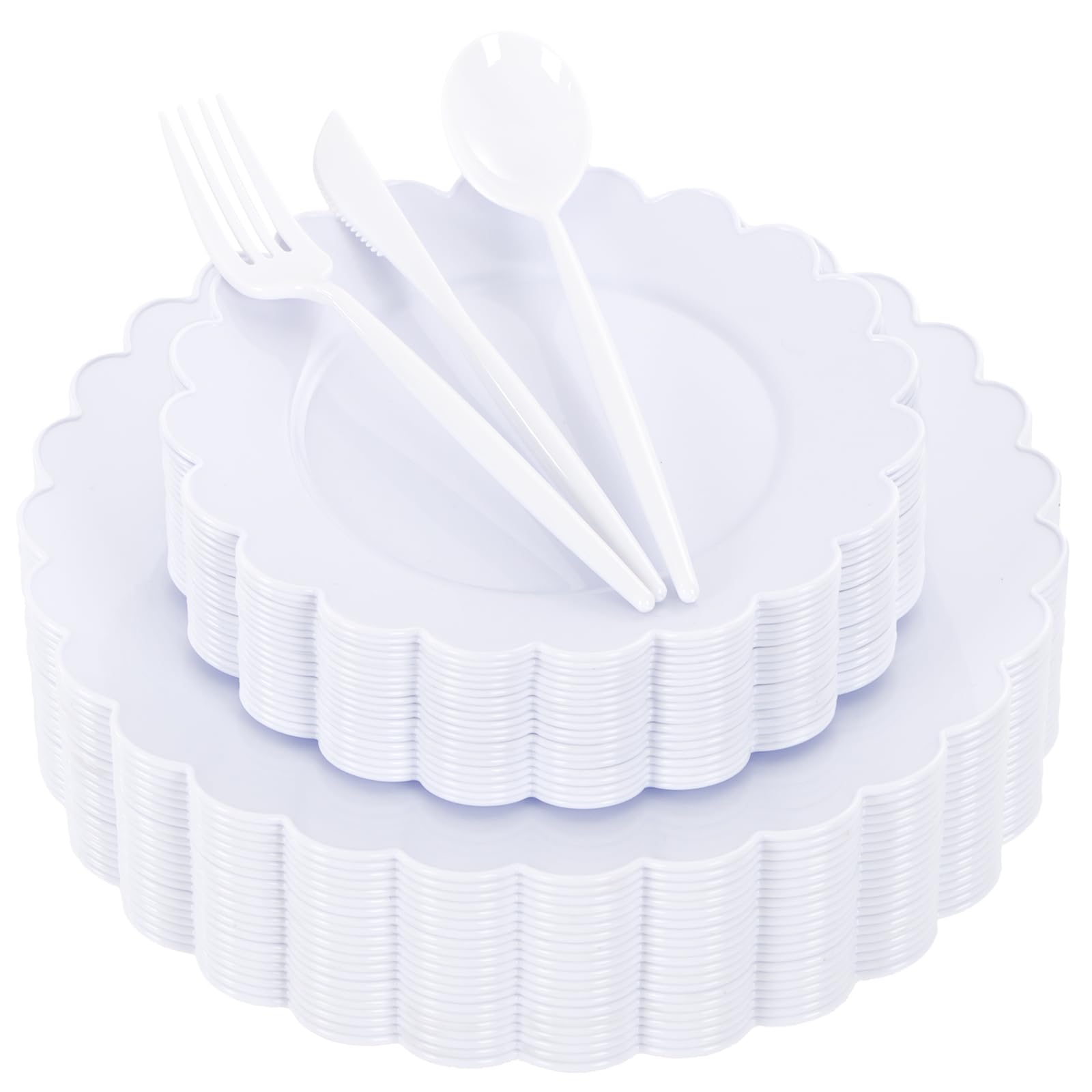 150 Pcs White Heavy Duty Plastic Plates for Party Scalloped Plates