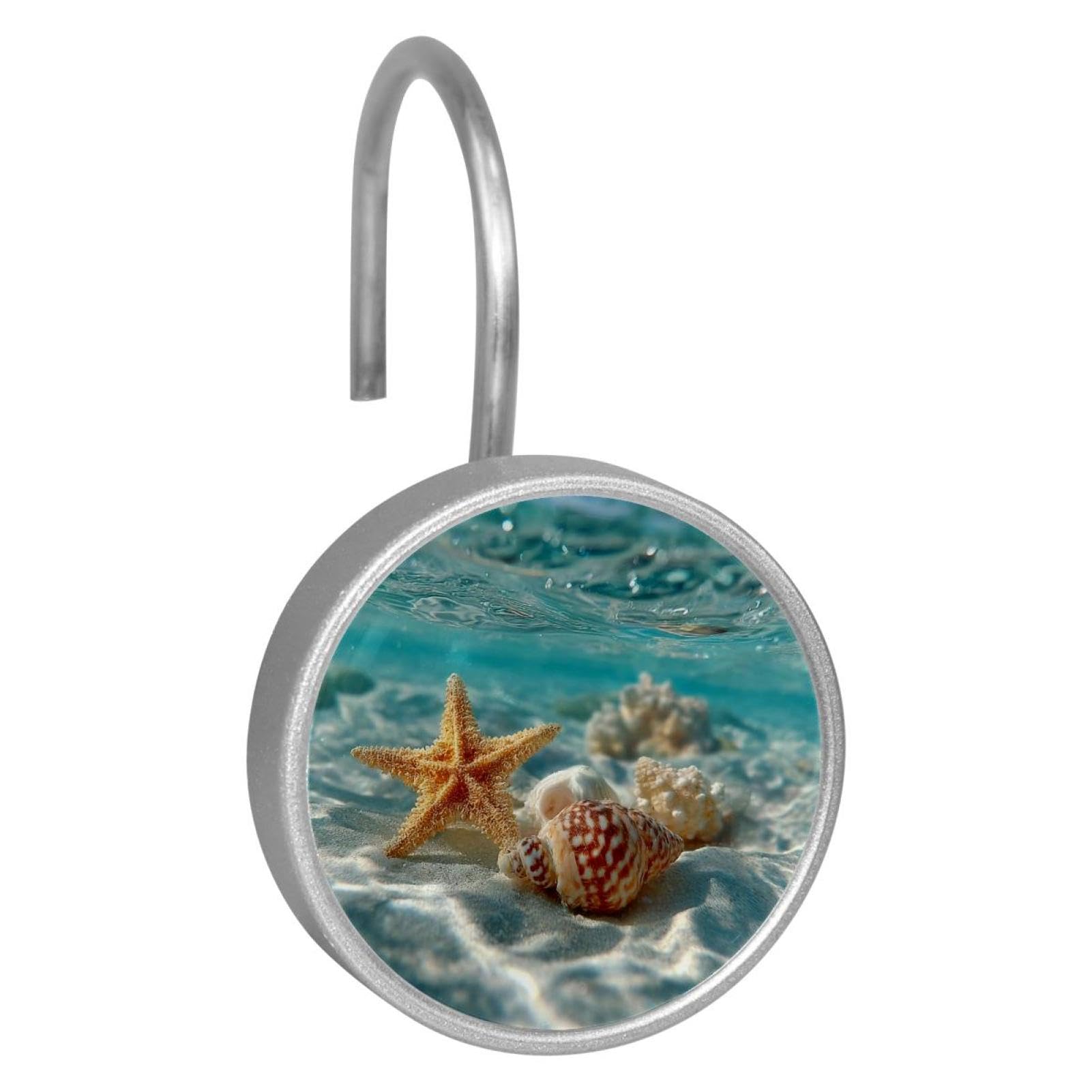 Beach Starfish Shells Decorative Shower Curtain Hooks Rings, Rust-Resistant Metal Glide Shower Hooks for Bathroom 12pcs Shower Curtain Hooks