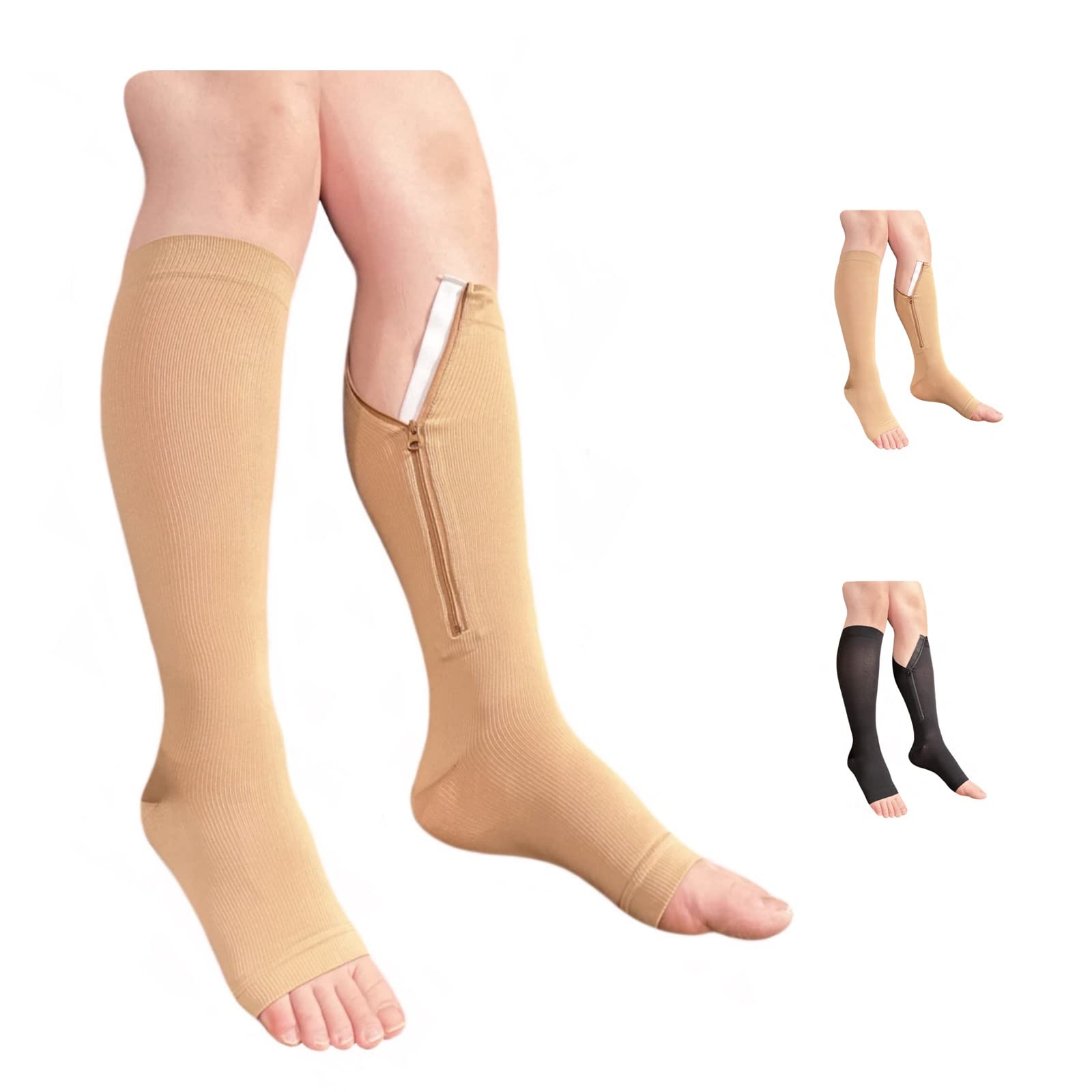 Ziperior Inside Leg Zipper 20-30 mmHg Compression Grade Calf Open Toe Socks
