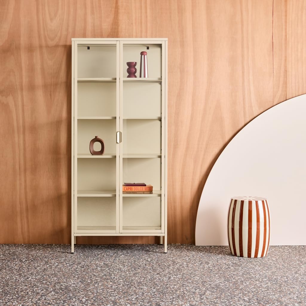 Alice's Garden sweeek - Buffet. vaisselier Acier et Verre trempé 2 Portes 180cm Beige - Arkansas