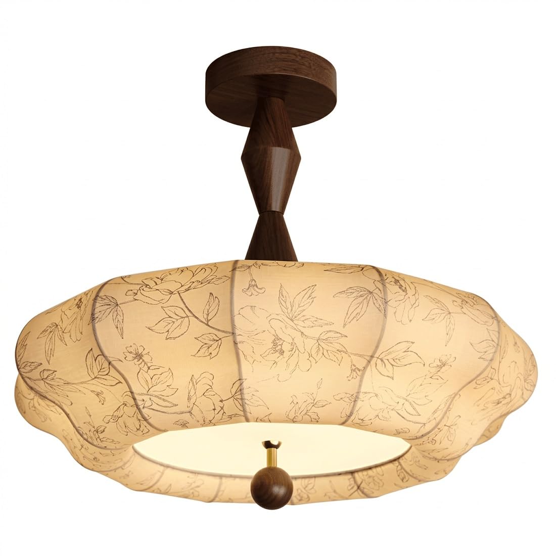 Plafonnier en bois massif et tissu fleuri frêne élégant style Nanyang