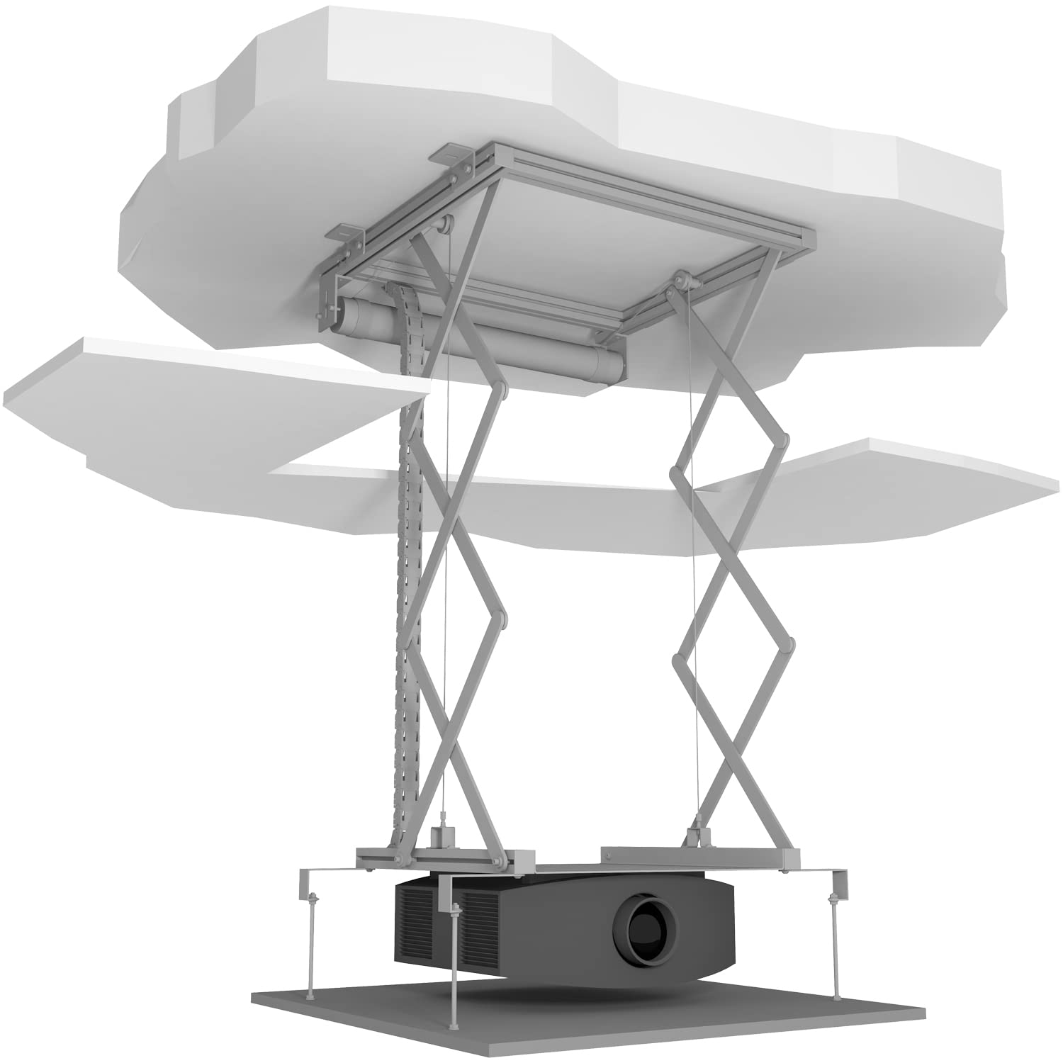 celexon elektrischer Beamer-Deckenlift PL1000 | Hub max. 90cm ausfahrbar | höhenverstellbare Projektor-Halterung zum Einfahren, bündiger Abschluss | für abgehängte Decken geeignet, inkl. Wandschalter