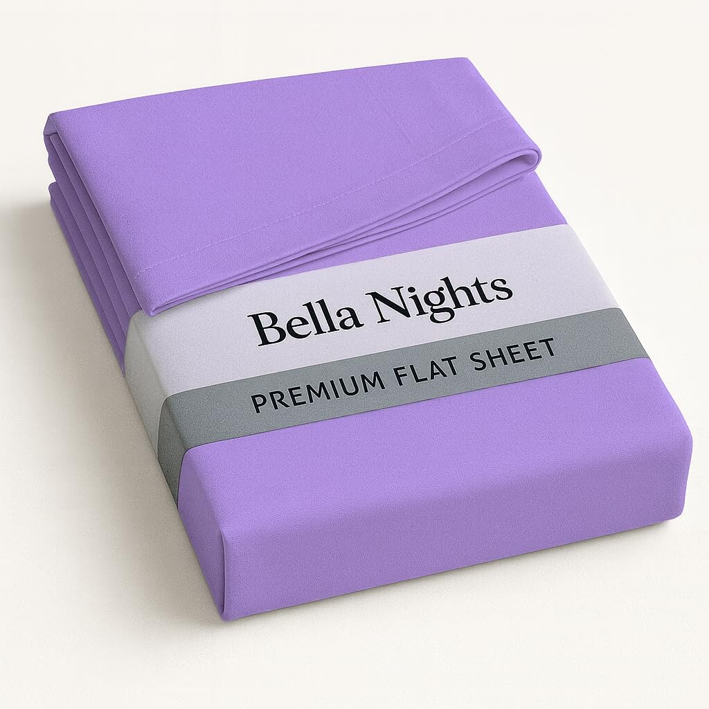 Bella Nights Flat Sheet Polycotton Blend – Soft & Durable Easy Care Bed Sheet Plain Dyed Bed Linen – Lightweight Bedding – Hotel Quality Bed Sheet (Lilac, Double)