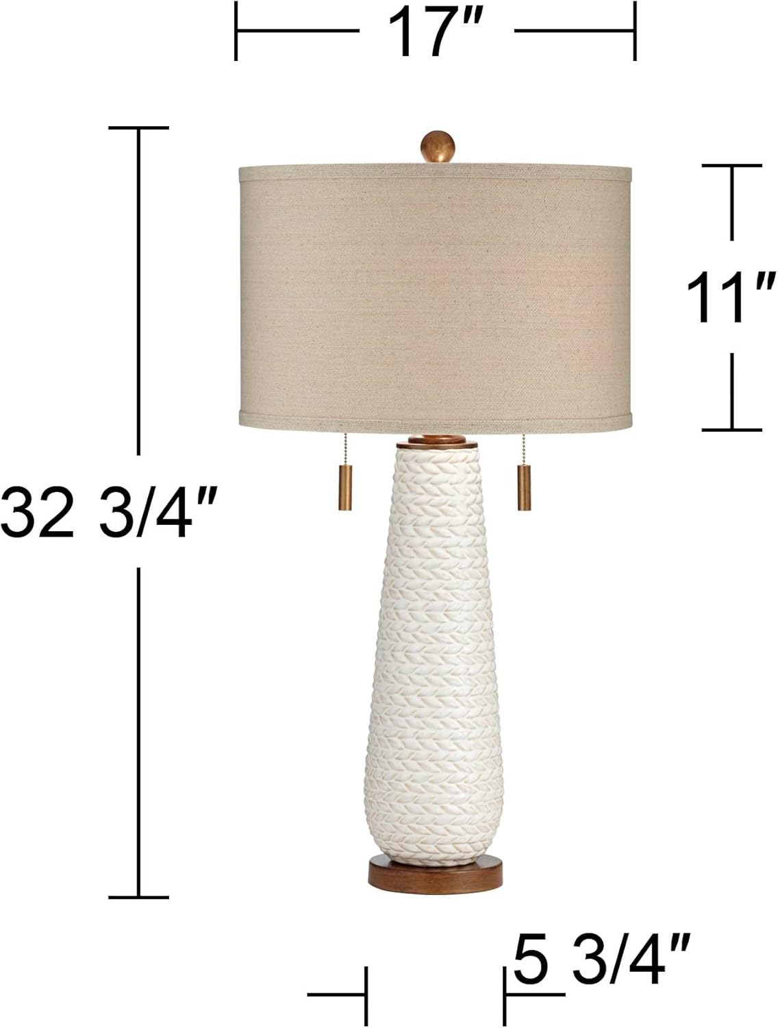 Possini Euro Design Kingston Mid Century Modern Table Lamps 32 3/4" Tall Set of 2 White Textured Ceramic Taupe Drum Shade Decor for Bedroom Living Family Room Bedside Nightstand House Home Office
