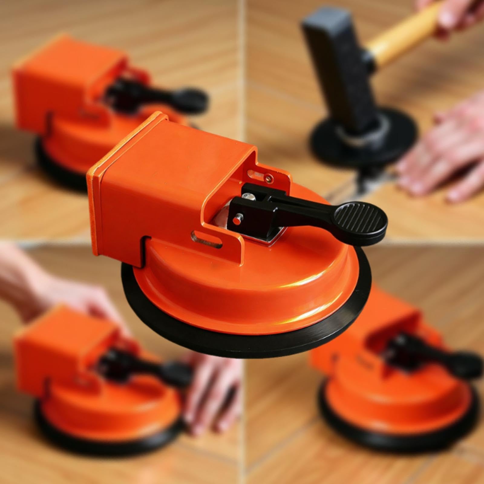 Seamless Fugenverbinder Boden Saugwerkzeug Reparatur Handgerät mit Starker Saugleistung Kohlenstoffstahl Und Gummi für Holzarbeiten Bodenmontage, Orangerot