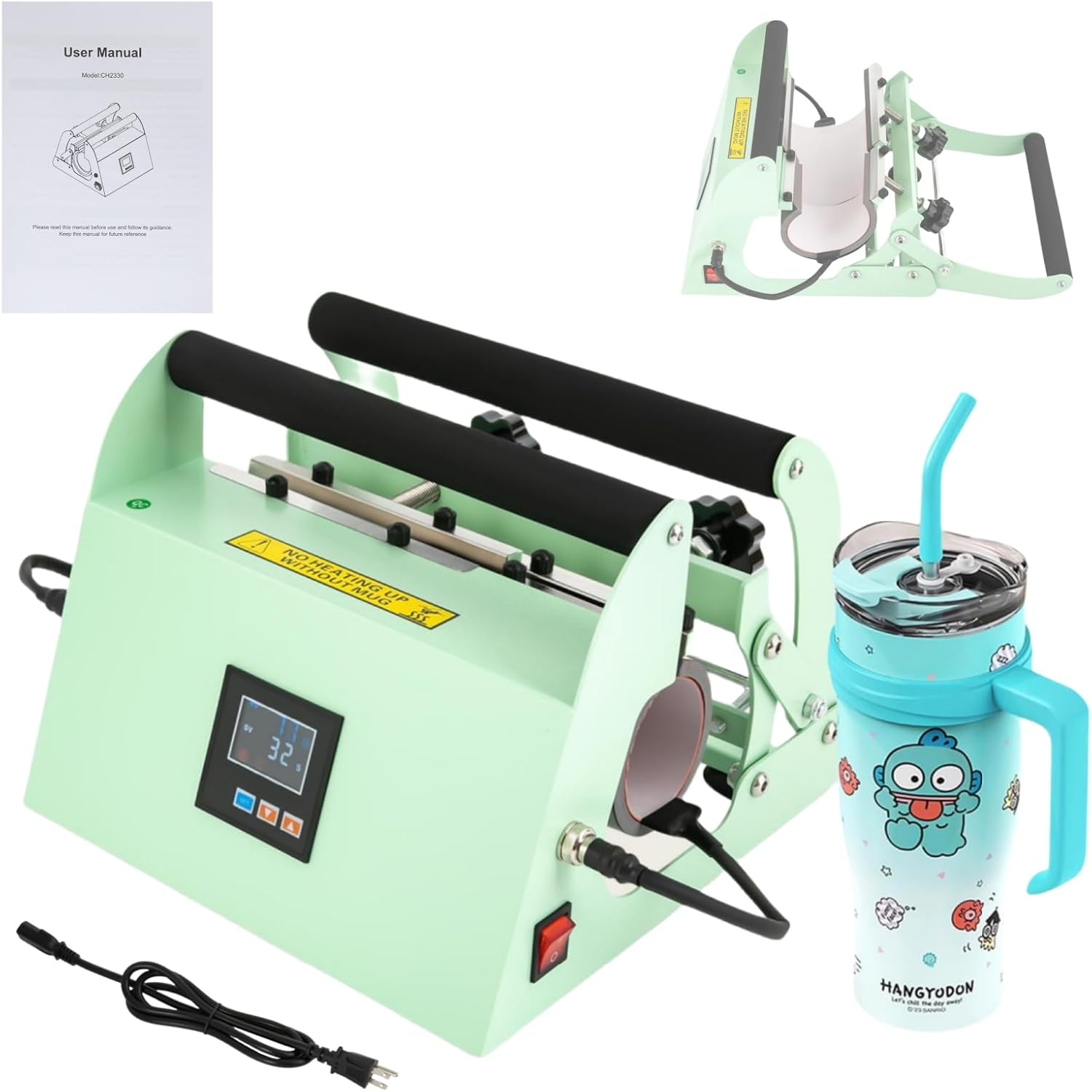 Prensa Térmica para Tazas 110V, 500W, Sublimación, 40 oz, Verde