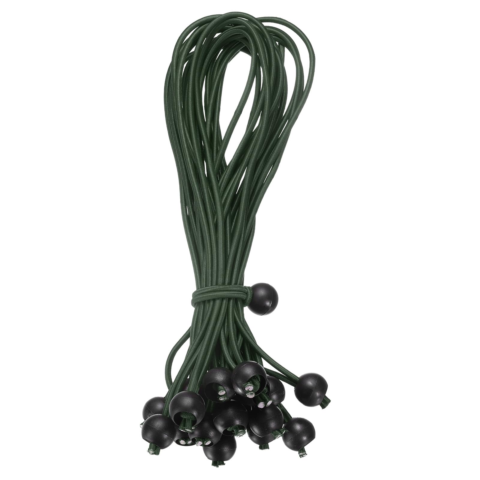 sourcing map 12" Balls Bungee Cords, 30 Pcs Bungee Cords with Balls Elastic Tarp Tie Downs for Tents, Camping, Tarp, Posters, Expander Loops, Tarpaulin Holders, Tarpaulin Rubber (Green/Black) โ image 1