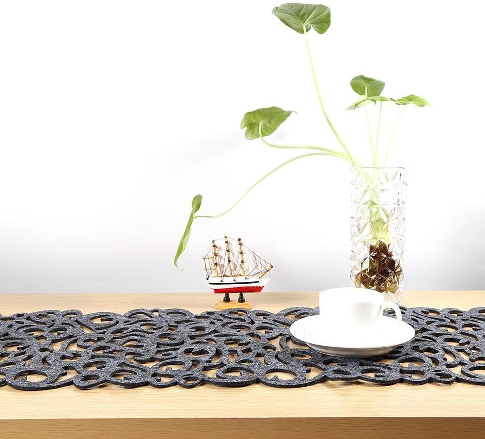 for Hollowed Out Felt Table Runner Gorgeri Table Mat,7 Colors Rectangle Shape Felt Tablecloth Runner Placemats Table Mats Household Decorations New(Dark Gray)