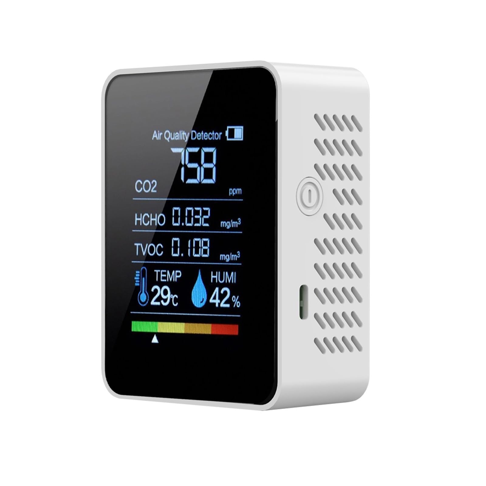 Air Quality Monitor, 5-in-1 Carbon Dioxide Detector Temperature/Humidity Air Quality Monitor(Bianco)
