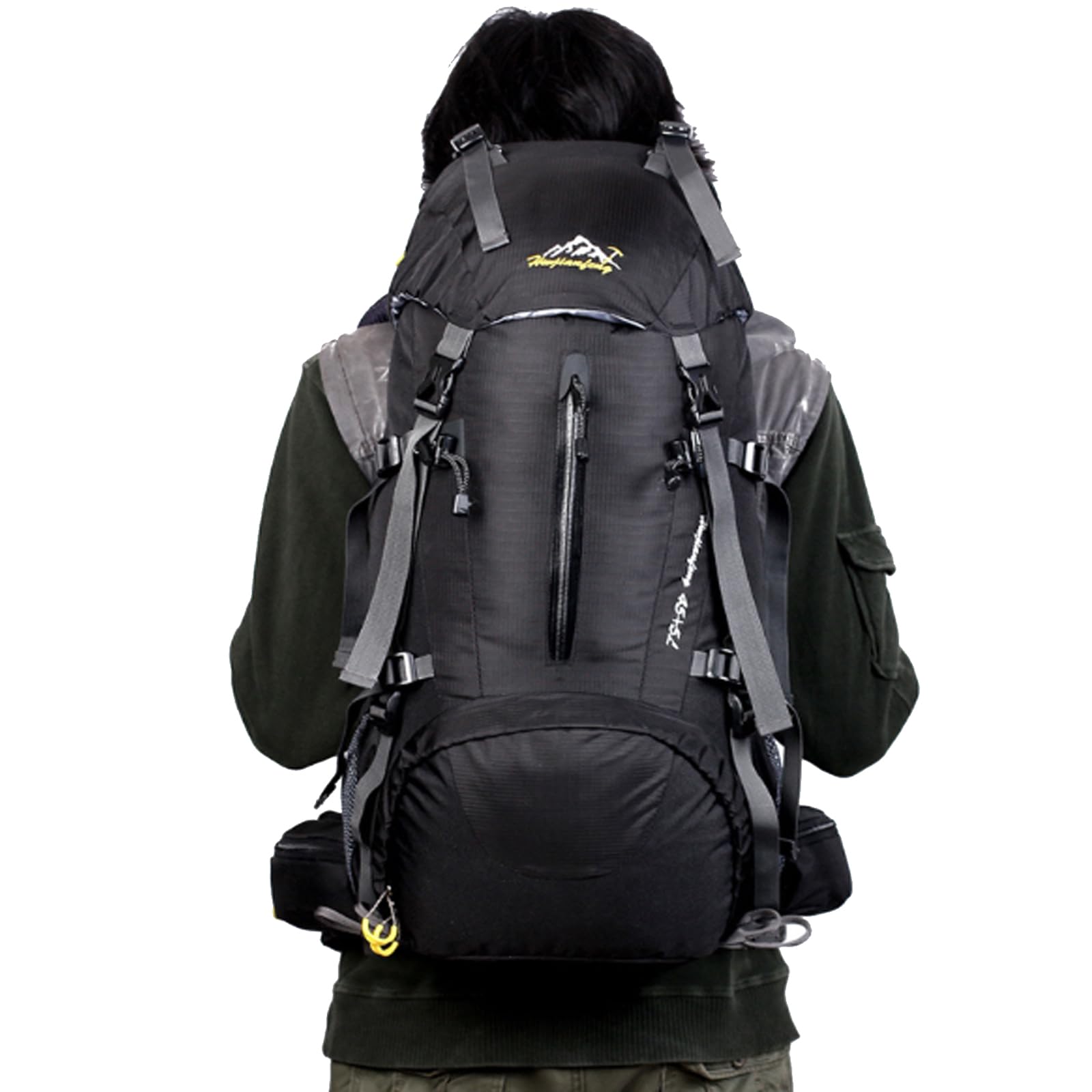 50 l Wanderrucksack, wasserdicht, leicht, mit Regenschutz, Outdoor-Sport, Reisen, Tagesrucksack für Männer und Frauen, Klettern, Camping, Touren, Schwarz
