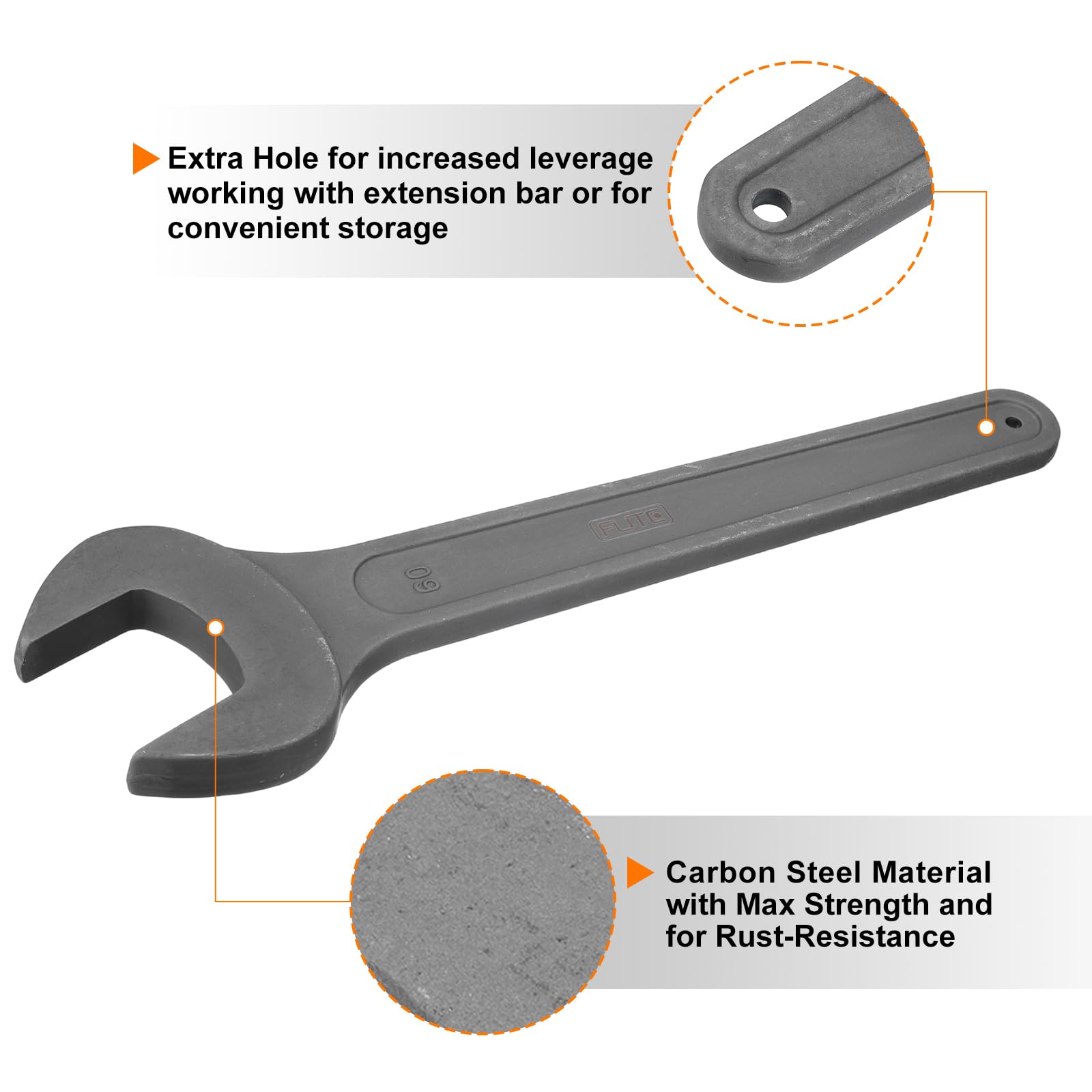 QUARKZMAN Llave De Boca Fija Simple, 60mm (2 3/8 Pulgadas), Llave De Boca Abierta De Acero Al Carbón Grueso Para Reparación Automotriz Y Ensamblaje De Muebles, Gris
