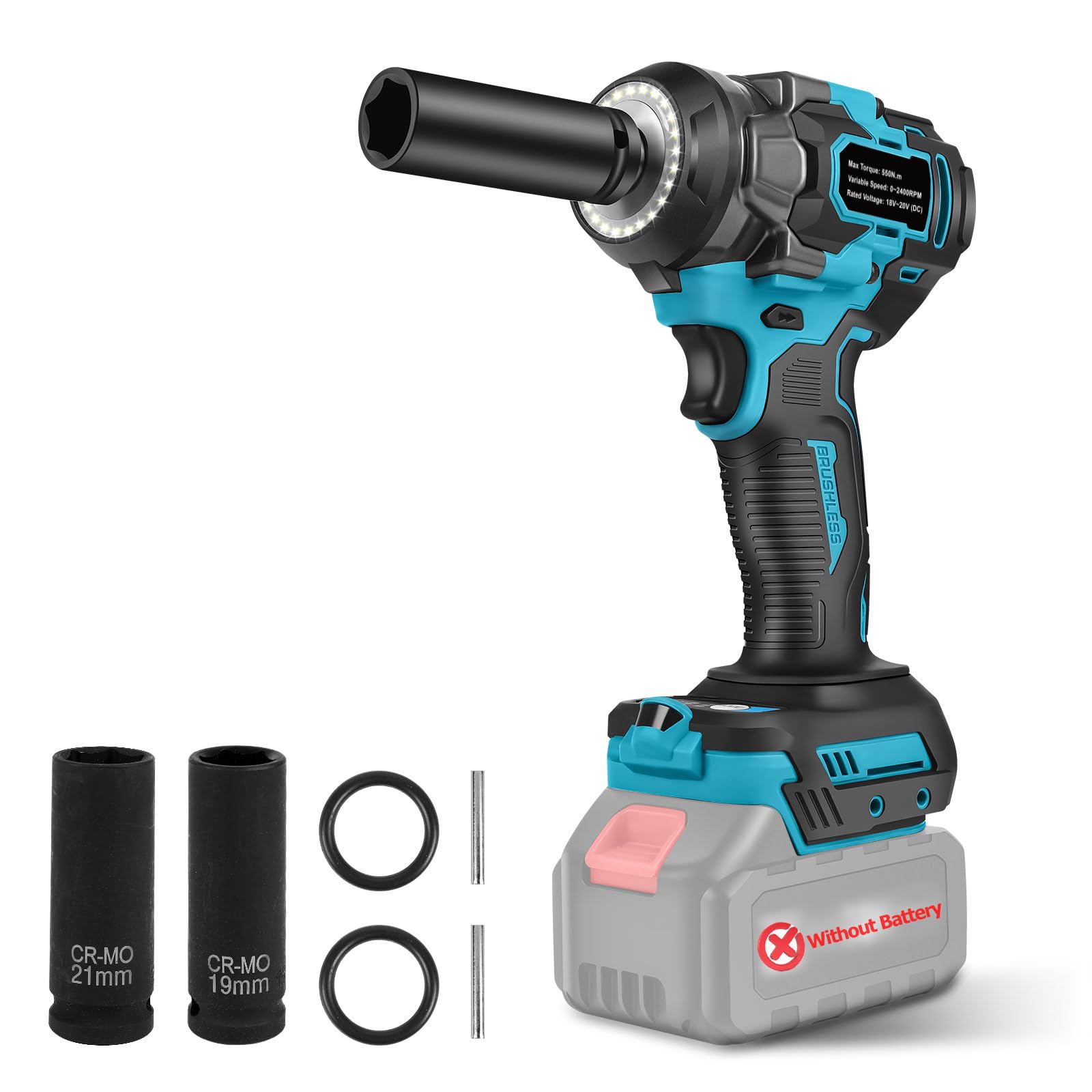 406Ft-lbs (550N.m) 1/2 inch Heavy-Duty Cordless Impact Wrench Compatible with Makita 18V Battery for Automotive Repair, Tire Changes, and Construction