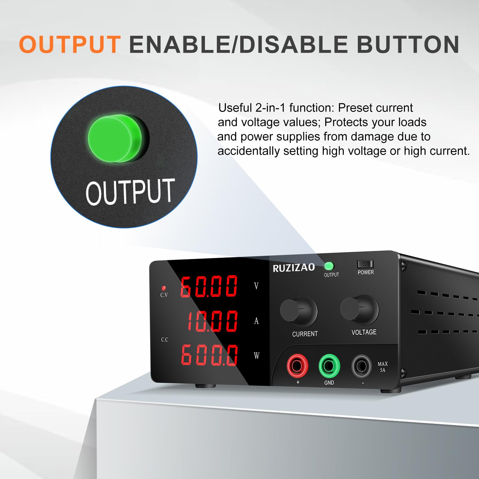 Alimentatore da Banco 60V 10A 600W Alta Potenza Alimentatore da Laboratorio con OUTPUT/Encoder, Alimentatore Regolabile con Display LED a 4 Cifre e Uscita Stabile per Automazione/Batterie Test
