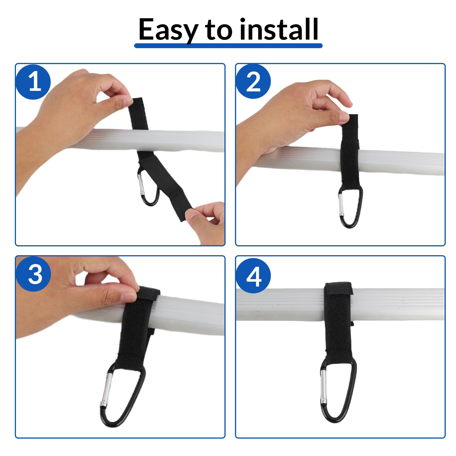 Set di 4 Pezzi, Ganci Passeggino, Universali Rotanti, Ganci Multifunzionali per Passeggini, Carrelli e Trolley, Nero, Facili da Installare, Resistenti e Adattabili