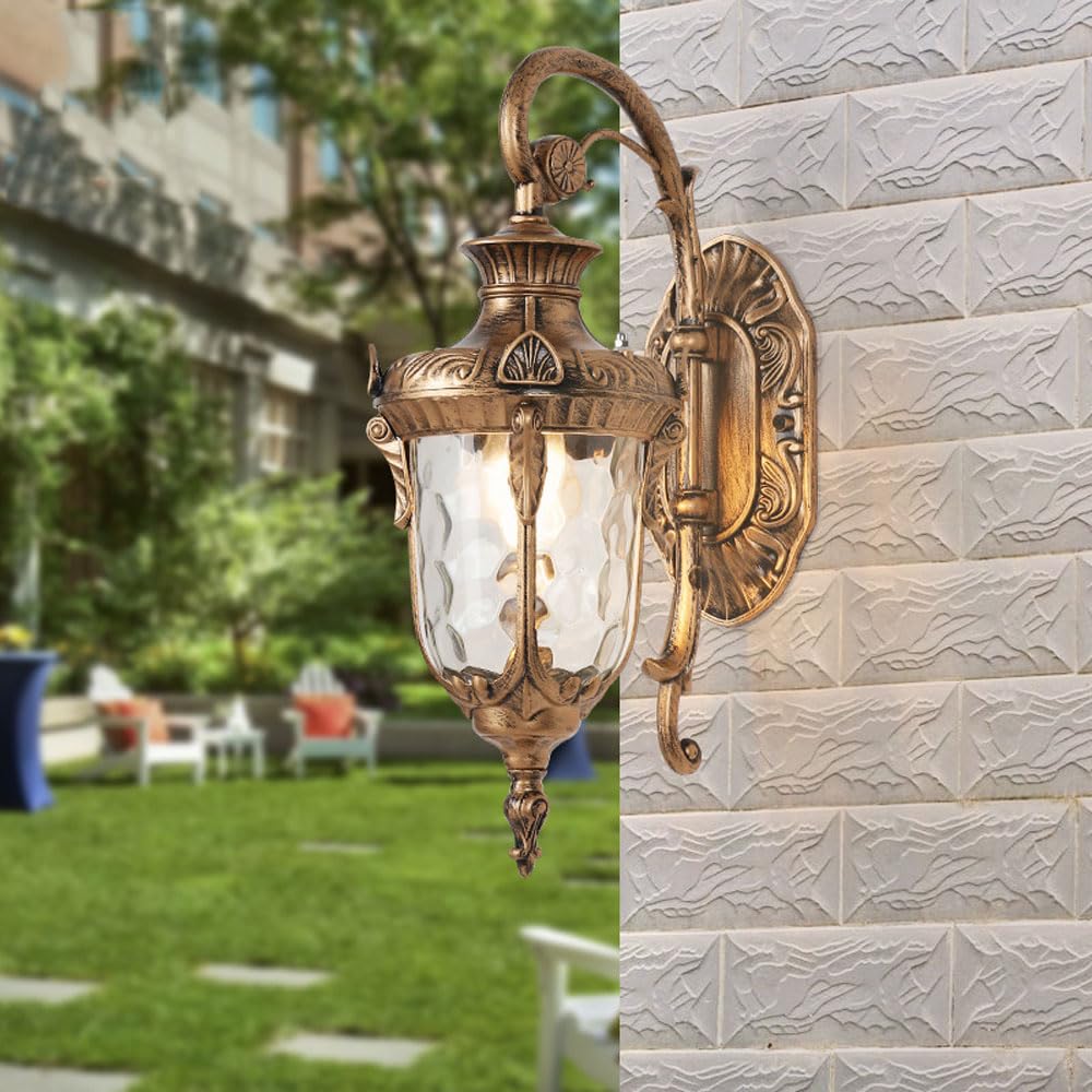 SXSCARKX 16.9 Inches Outdoor Wall Light Fixtures Bronze 1-Light Waterproof Exterior Mount with Water Glass Shade, Aluminium Lantern Sconce Outside Porch Lights for House Yard Front Door