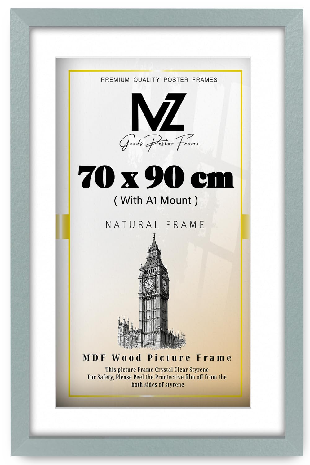 MZ GOODS | MDF Elegant Gallery Frame (90 x 70 cm) With A1-(33 x 23 Inch) White Mount Hanging Display | 28" x 36" Poster, Award, Diploma, Picture Frame [ Silver ]
