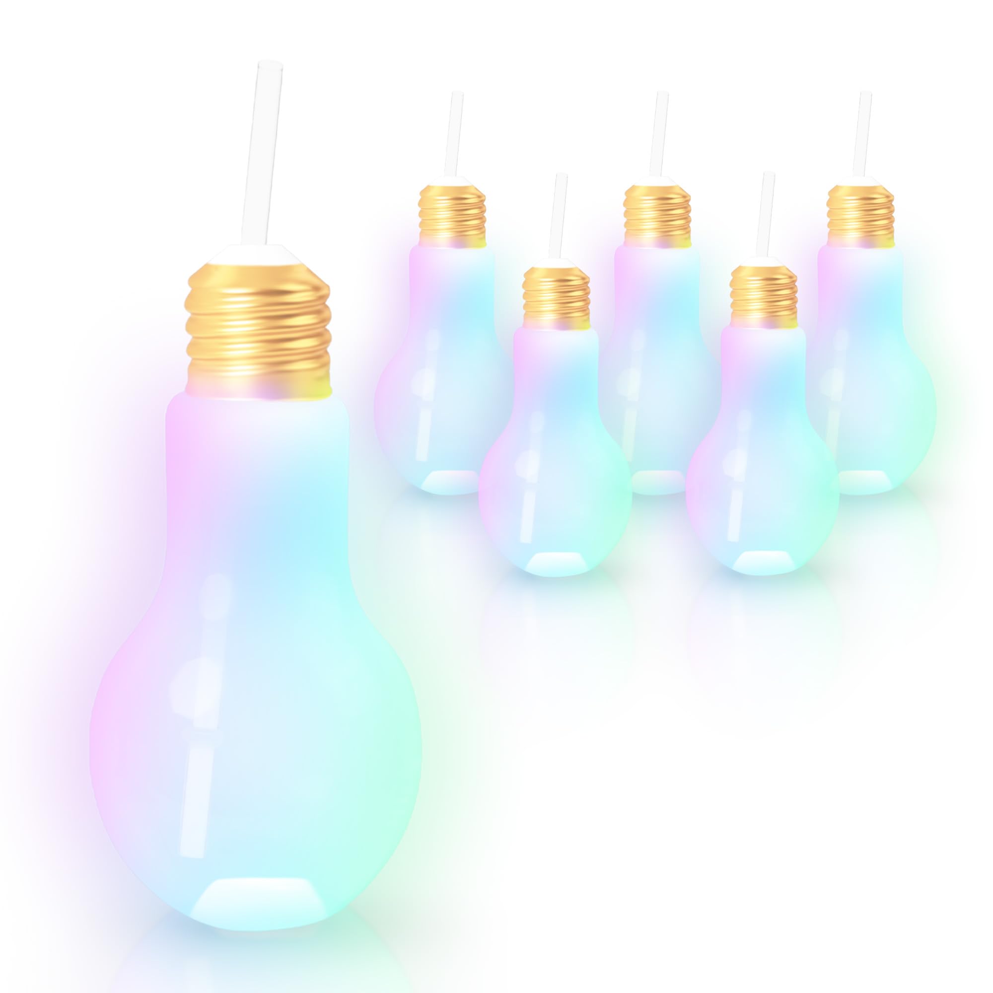Windy City Novelties - 6 pack - LED Light Up White Light Bulb Cup with Straw