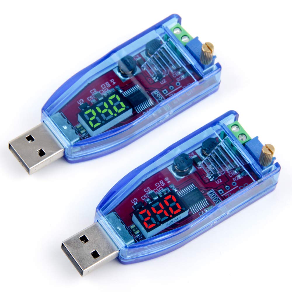 TeOhk 2pcs DC- DC Converter USB Adjustable Buck Boost Power Supply Voltage Regulator Module 5V to1V 3.3V 9V 12V 24V Red and Green Light Display