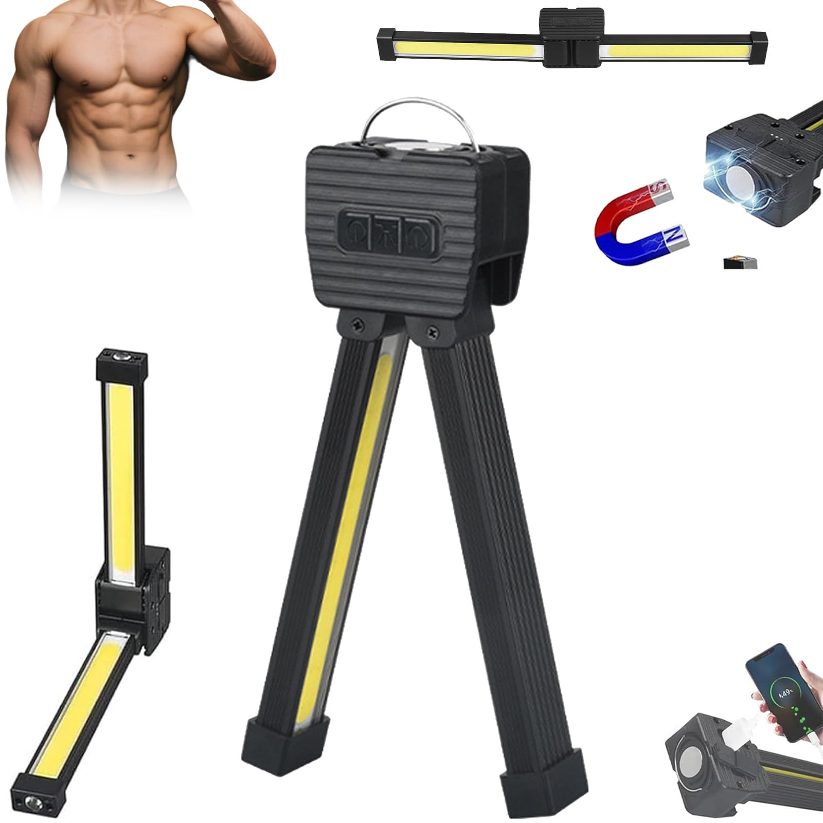 XUANDOH Gym Lamp for Posing, Gym Light Posing Lights for Bodybuilding, Portable Magnet LED Flashlight with 7th Gear Dimming & 180 Degree Folding USB