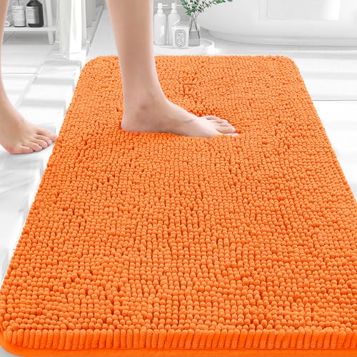 Image of OLANLY Bathroom Rugs 35x24, Extra Soft Absorbent Chenille Bath Rugs, Rubber Backing Quick Dry, Machine Washable Bath Mats for Bathroom Floor, Tub and Shower, Home Decor Accessories, Orange