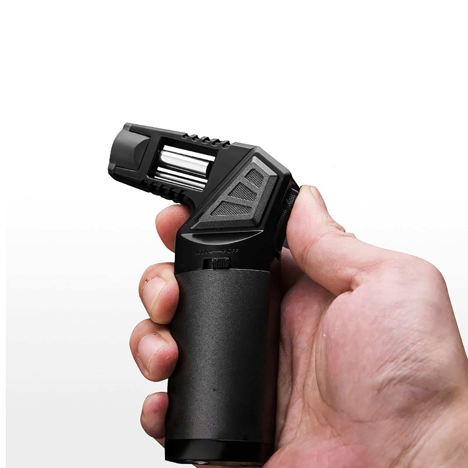 Encendedor de Cigarros Jet Torch Encendedor de Butano Recargable Diseño a Prueba de Viento Push-to-Ignite para Cigar Grill BBQ Camping,Silver,12 * 7.2cm