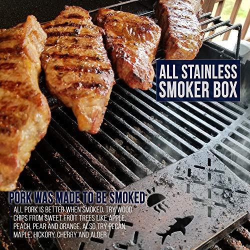 Smoker Box for Gas Grills and Charcoal Kettles - Works with All Pellets and Wood Chips - Professional BBQ Smoke Flavor from Propane or Electric Grilling