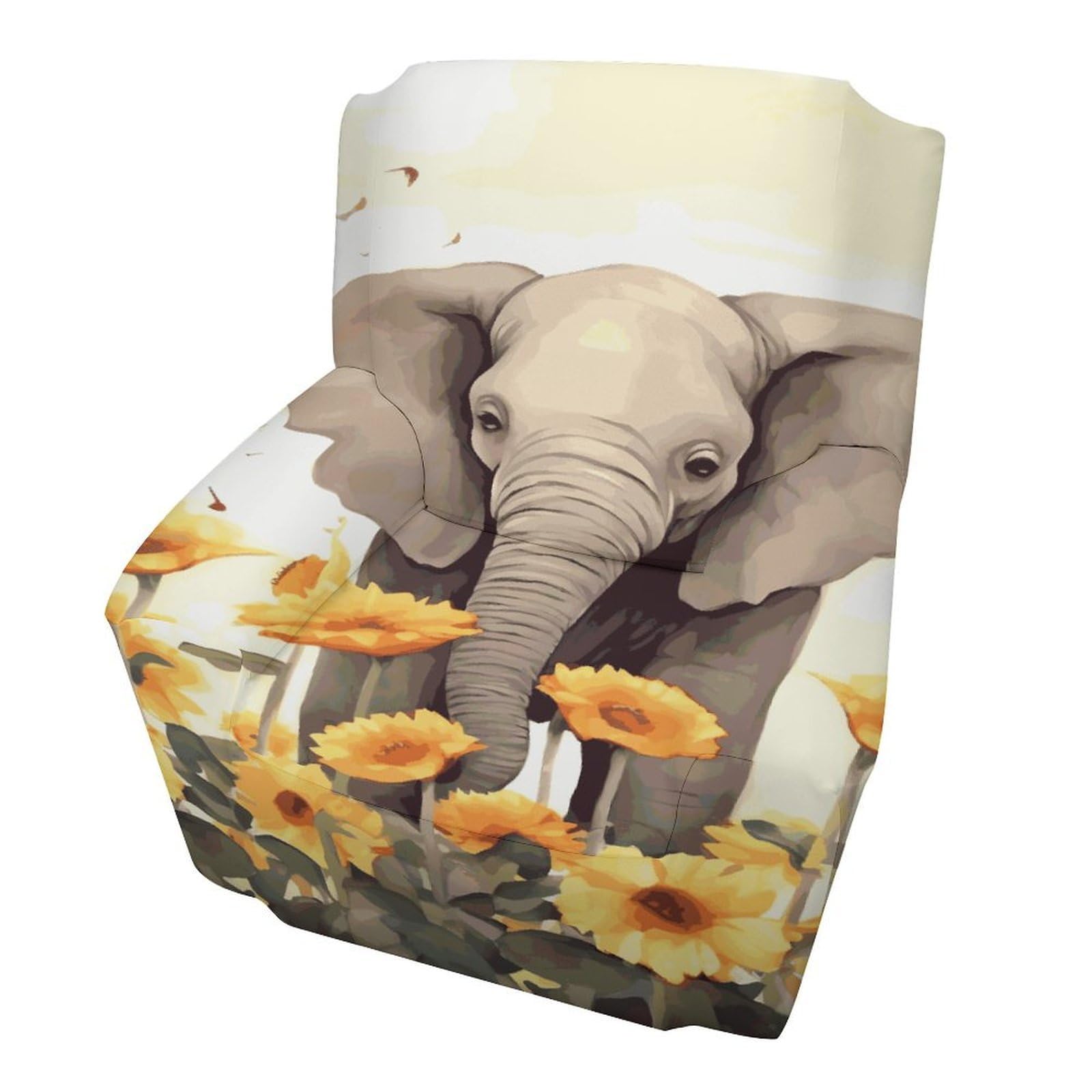 Fodpand Style Elephant And Sunflower Sofa Cover Soft 1 Seater Sofa Slipcover For Pets Washable,Couch Cover With Elastic Straps Furniture Protector