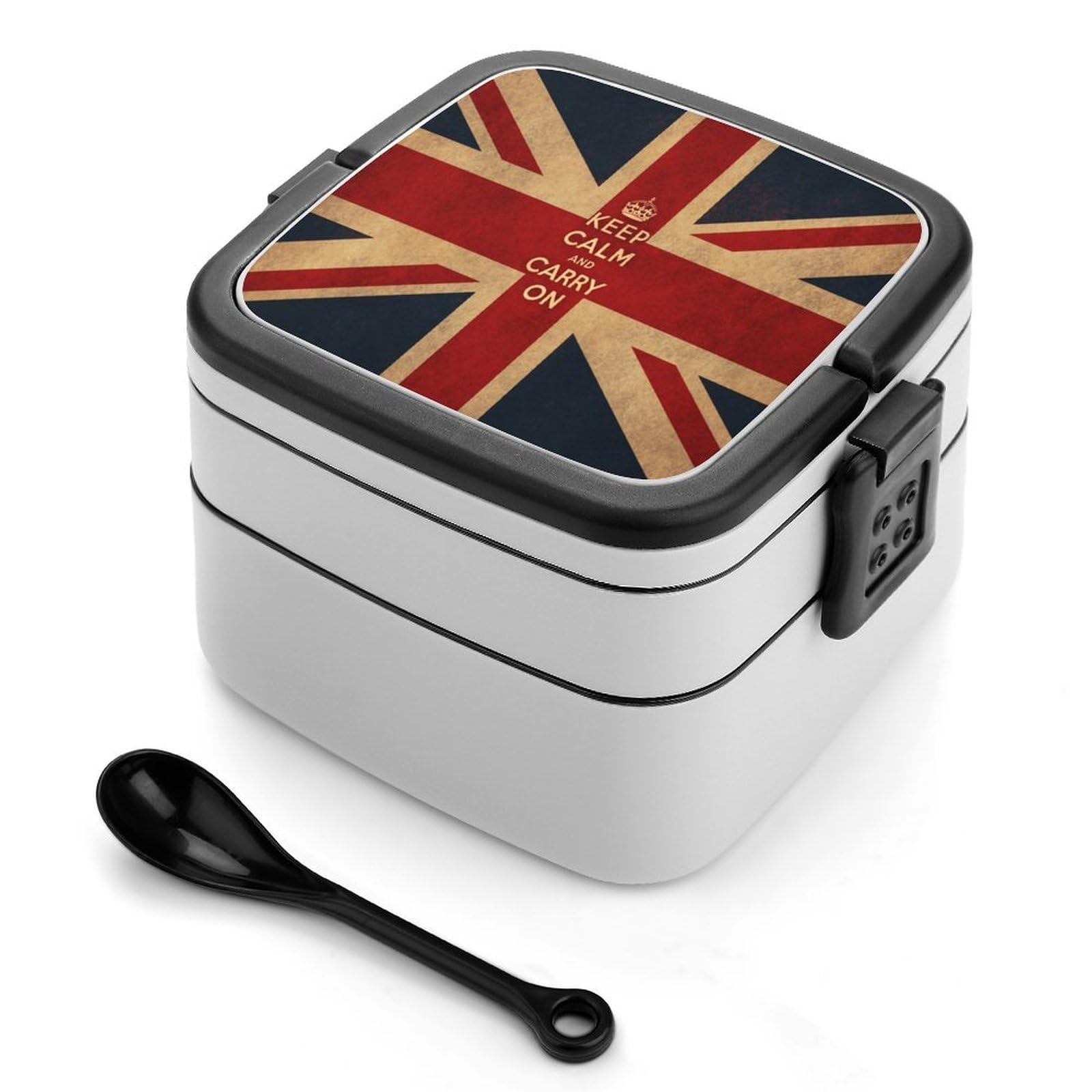 CGSBNGHA Keep Calm And Carry On UK Flag Bento Lunch Box 2 Layer Lunchbox Food Container for Adults Office
