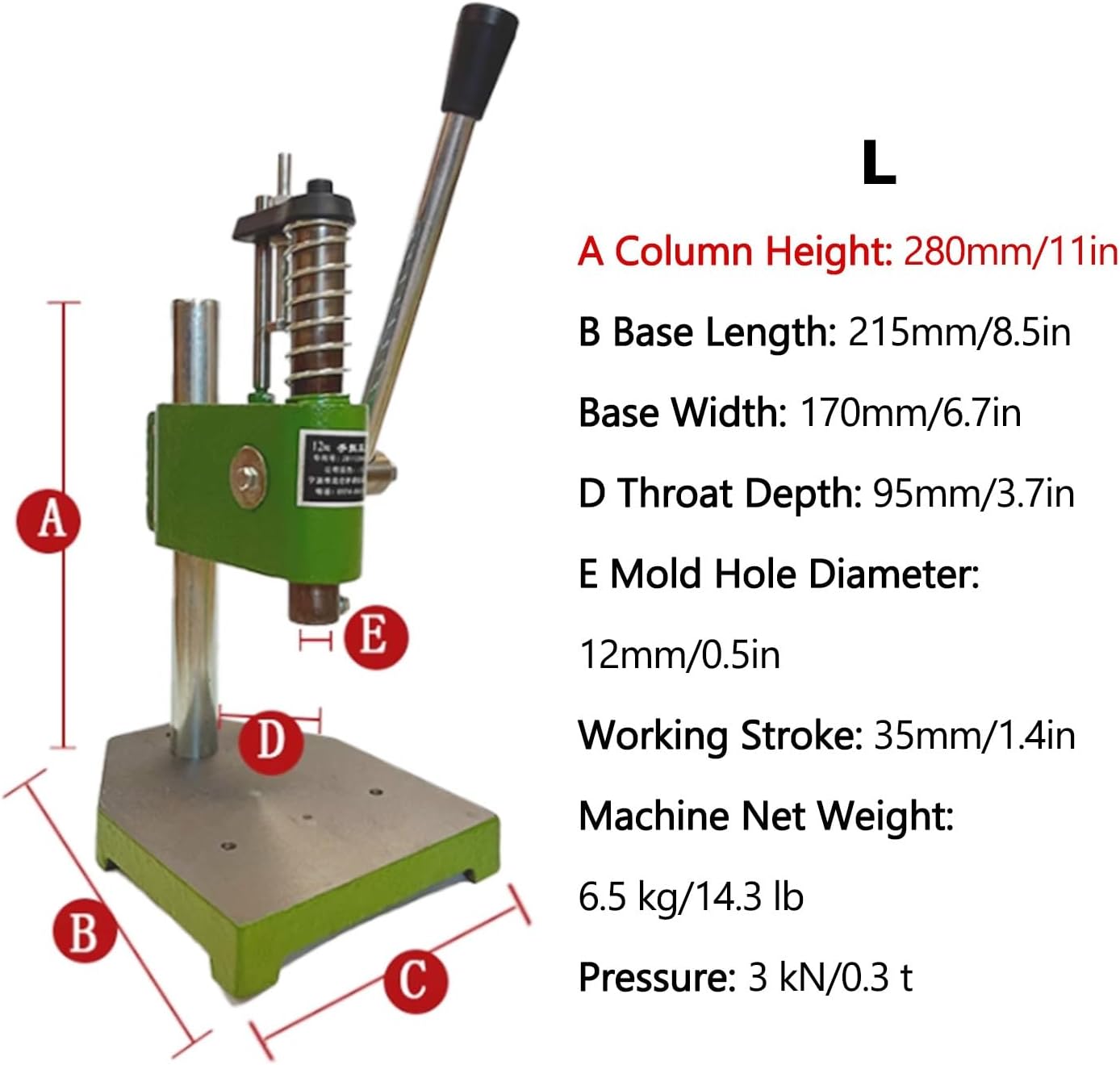 Manual Press, Small Press, Hand-operated Punch Press, 3 KN/0.3 Ton, Stamping, Shearing, Die-cutting, Punching(Small)