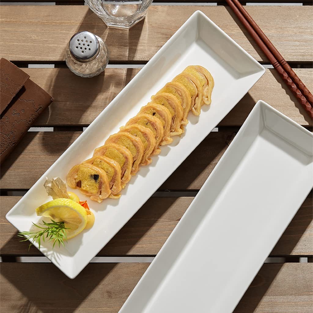 Plato llano Platos llanos grandes y modernos Plato para servir Bandeja para servir Plato de sushi rectangular de porcelana blanca Vajilla para restaurante Mood Plato frío Platos llanos apilables (Or