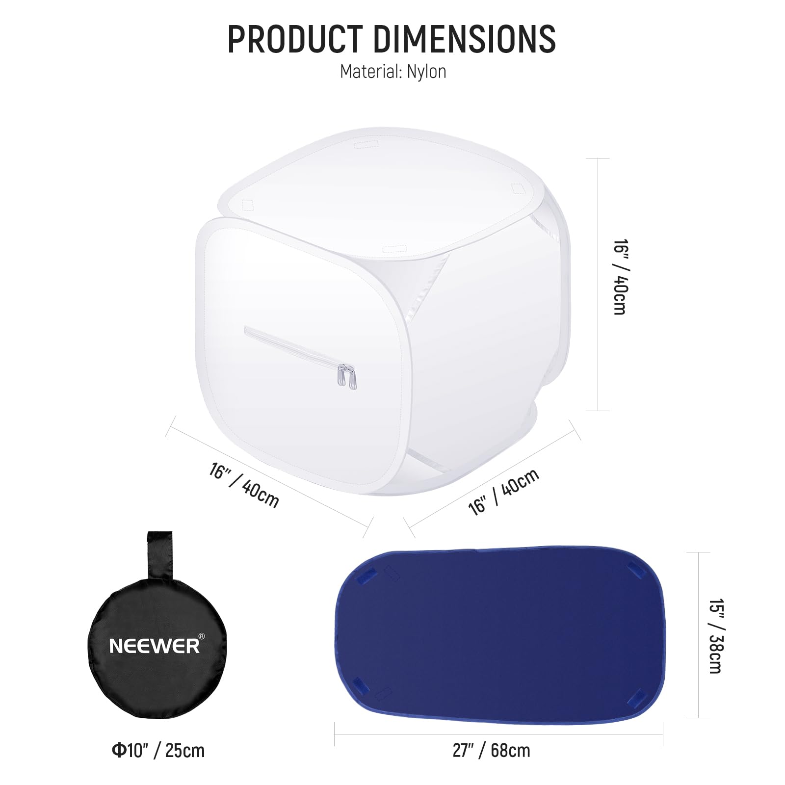NEEWER 40CM Tenda da Tiro per Studio Fotografico, Nylon Senza Pieghe Migliorato Ammorbidimento e Diffusione di Luce, Scatola Fotografica con 4 Fondali (Rosso/Blu/Nero/Bianco) per Fotografia, STL-40