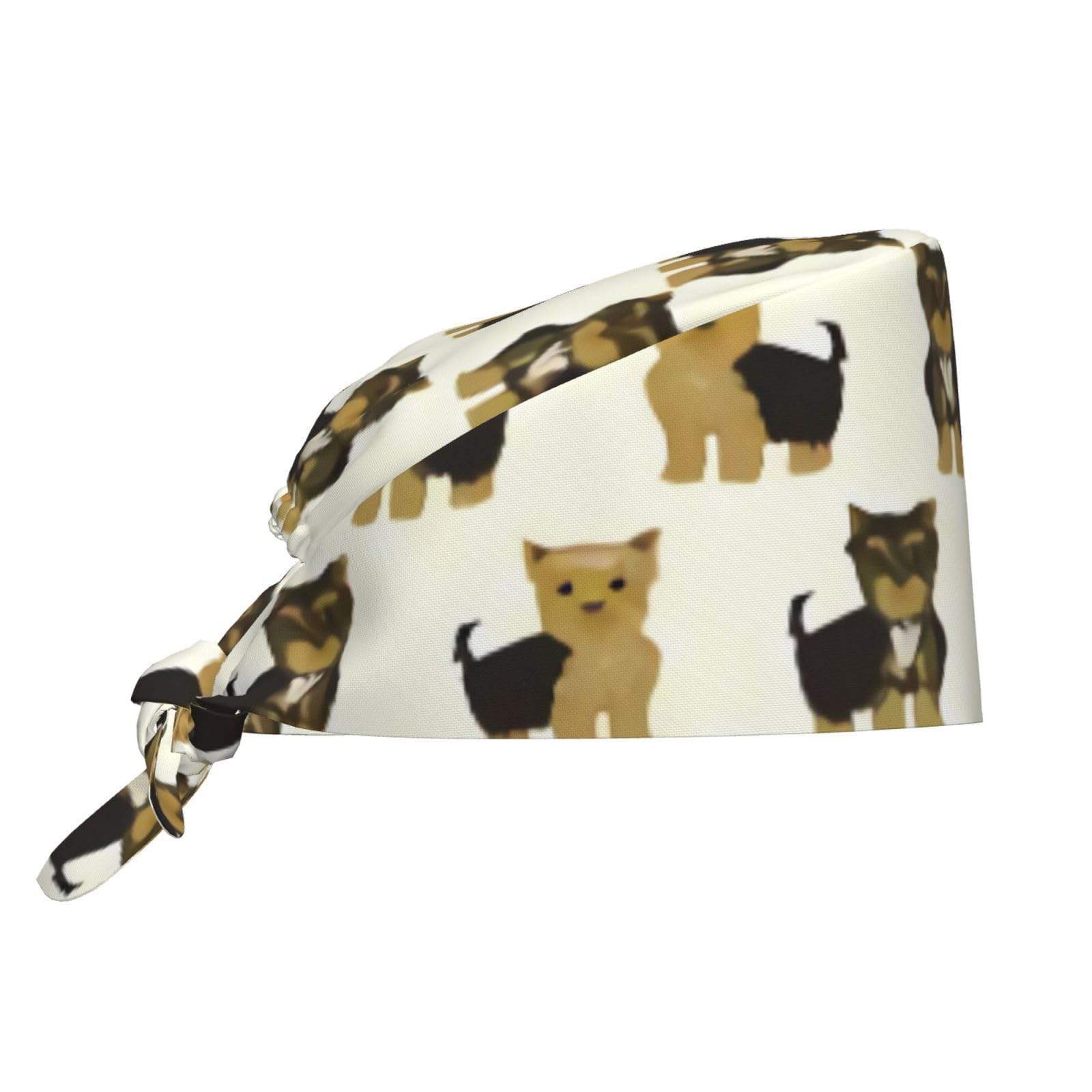 Cute Pug Dog Print Working Cap Scrub Cap with Sweatband,Adjustable Fashion Bandage Tie Back Hat Headwear for Women Men