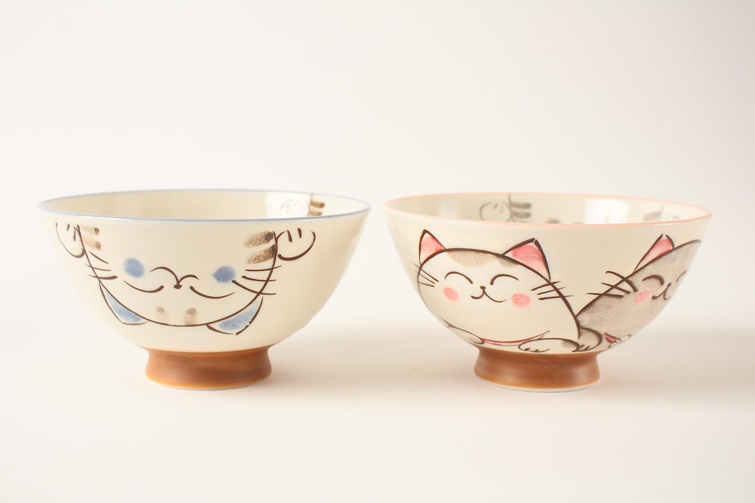 Mino ware Coppia di Ceramiche Giapponesi Ciotola di Riso Smailing Gatti Blu & Rosa made in Japan (Giappone Import) MIG010