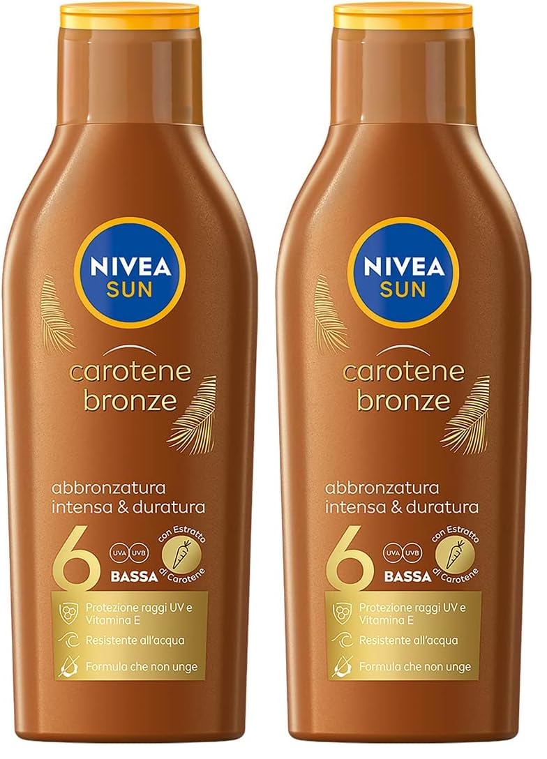 NIVEA SUN Carotene Bronze FP 6 Sonnenmilch 200 ml, Sonnencreme mit Schutz für eine goldene Haut, Bräunungscreme angereichert mit Carotin und Vitamin E (Packung mit 2)