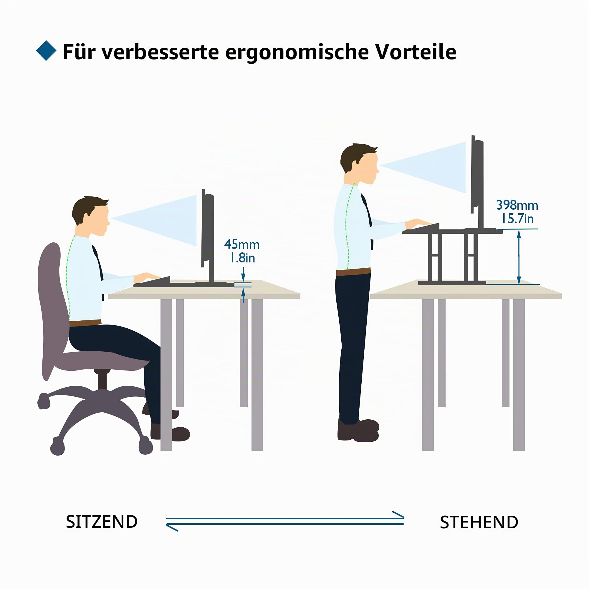 BONTEC Höhenverstellbarer Schreibtischaufsatz, Schreibtisch Erhöhung 67x47cm, Tragfähigkeit 8 kg, Stehpult, Ergonomischer Stehtisch, Standing Desk Converter Für Laptop & Monitor