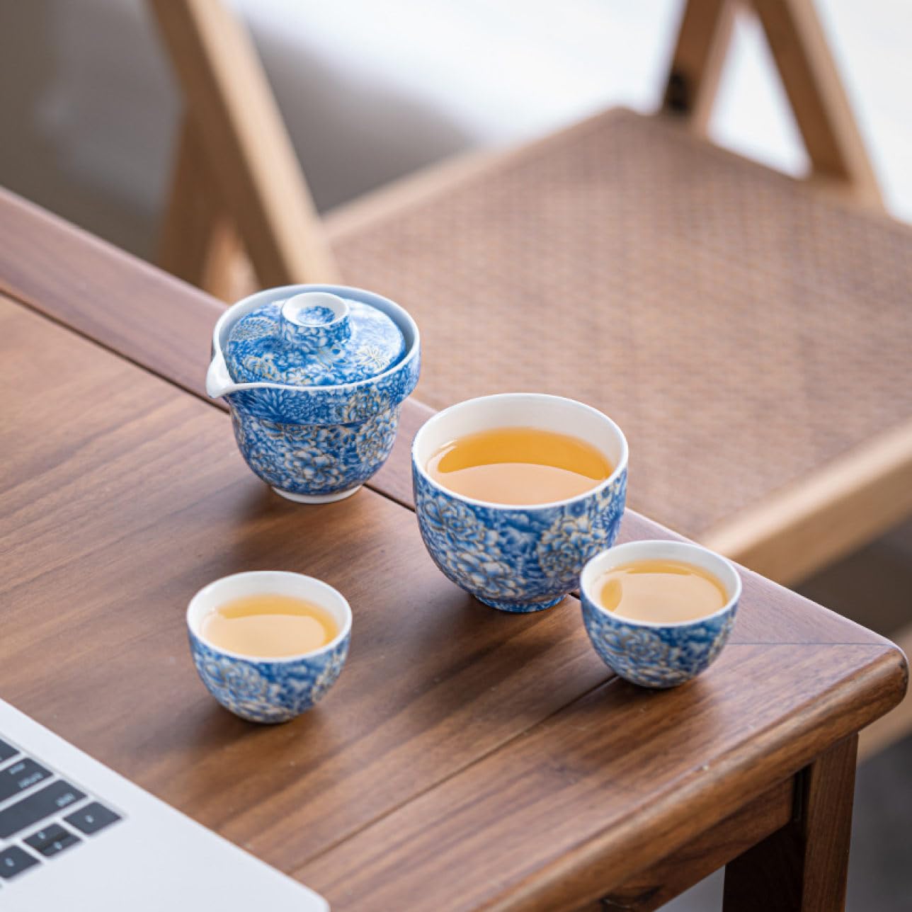 茶道具　青滋茶器 　新品 Amazon｜[ZS2L7] 茶器セット 陶器 ブルー 茶壷セット 持ち運び