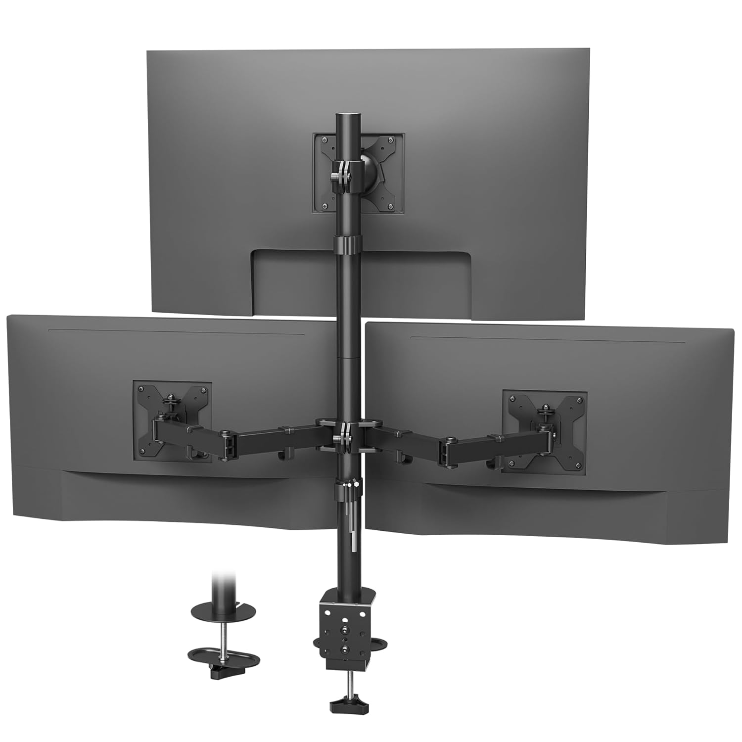 BONTEC Triple Monitor Desk Mount Supports 13-32 Inch Screens Full Motion Adjustability VESA 75x75 100x100mm Up to 22lbs
