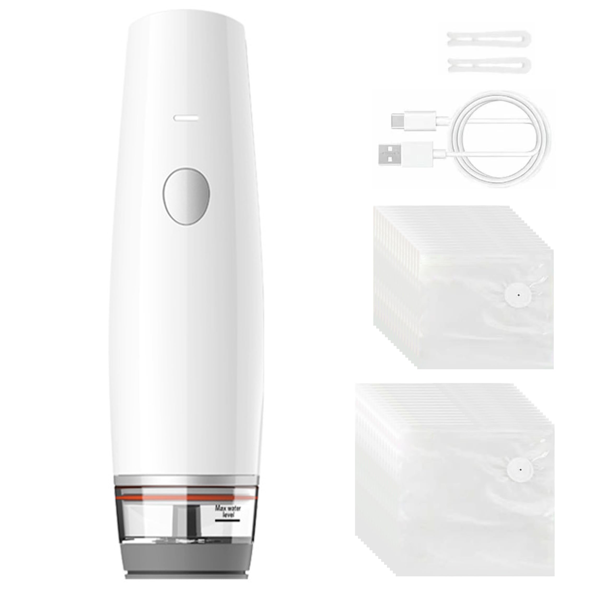 Elyebxj Vacuum Sealer Machine, Rechargeable Compact Handheld Food Sealer with 15 Small &15 Large Reusable Vacuum Bags For Food Storage, White