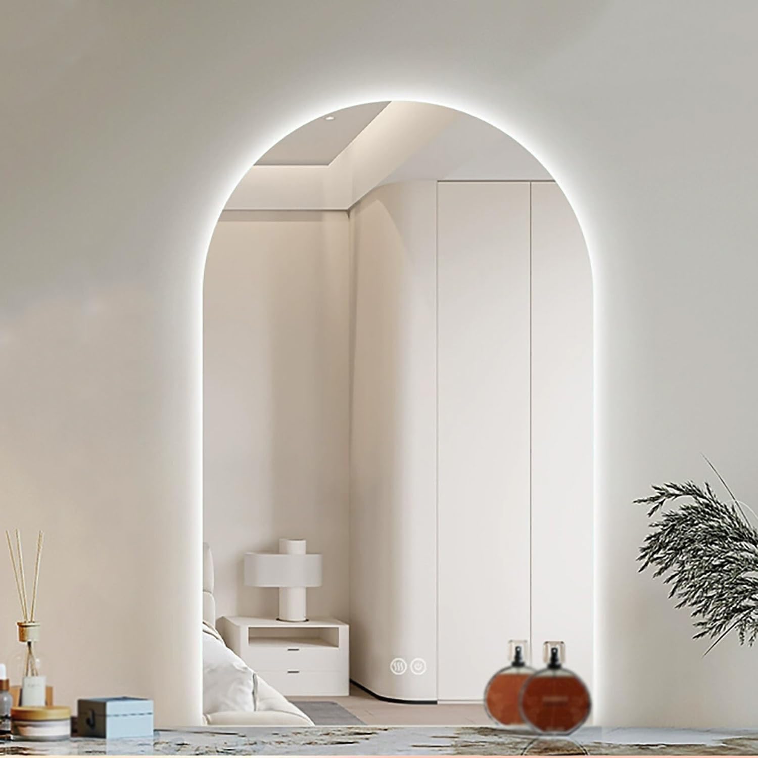 WQZzjm LED Backlit Bathroom Mirror with 3 Color Settings & Touch Sensor Wall Decor Modern Interior Decoration Elegant Lighting for Makeup & Grooming (50x70cm)