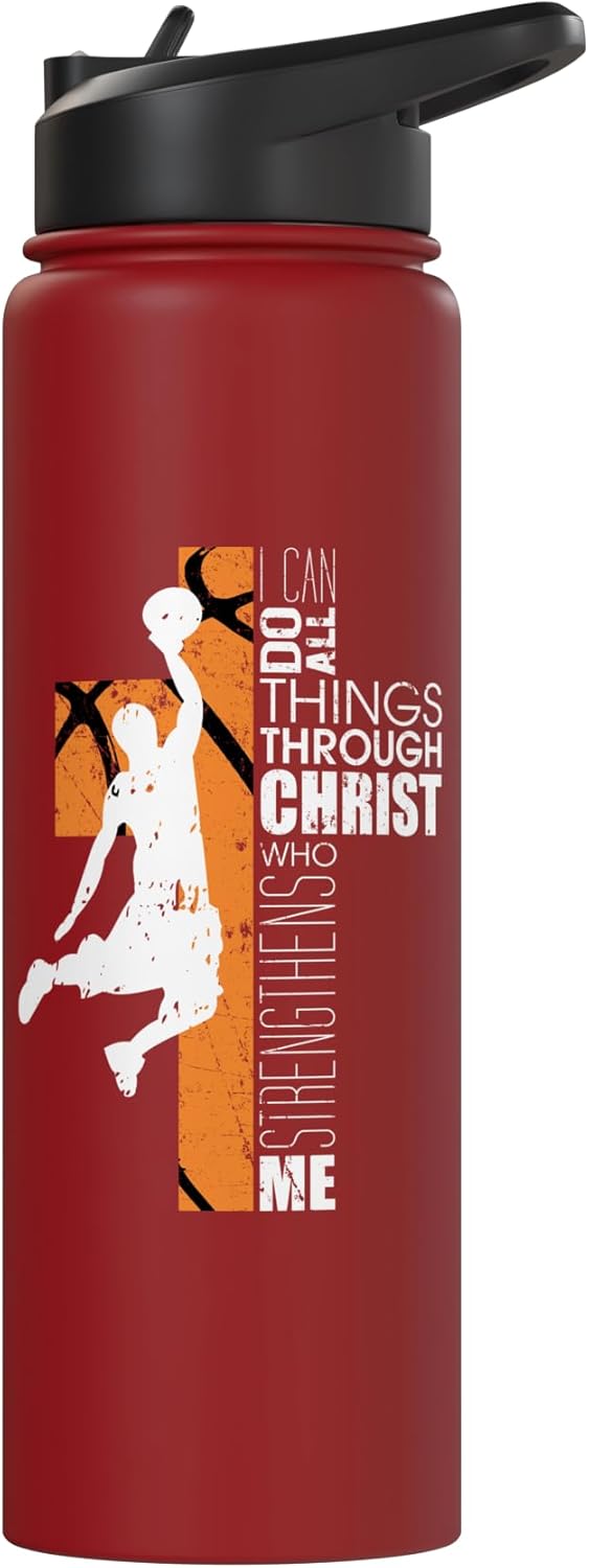 Christian Basketball Religious Bible Verse Philippians 4:13 Stainless Steel Insulated Water Bottle