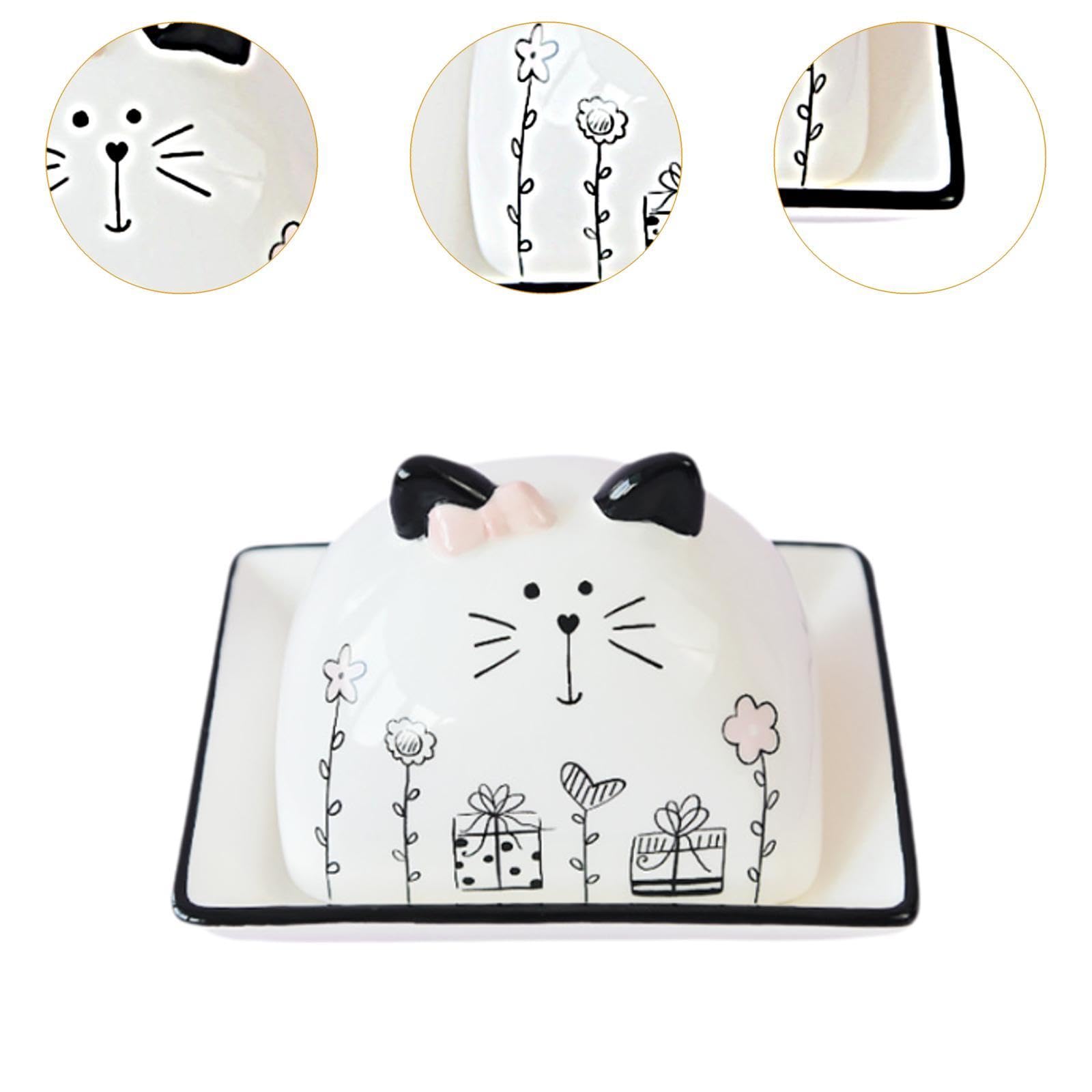 en Céramique avec Couvercle Illustré Chat Boîte à Beurre Classique Récipient pour Conserver Le Beurre Boîte de Rangement