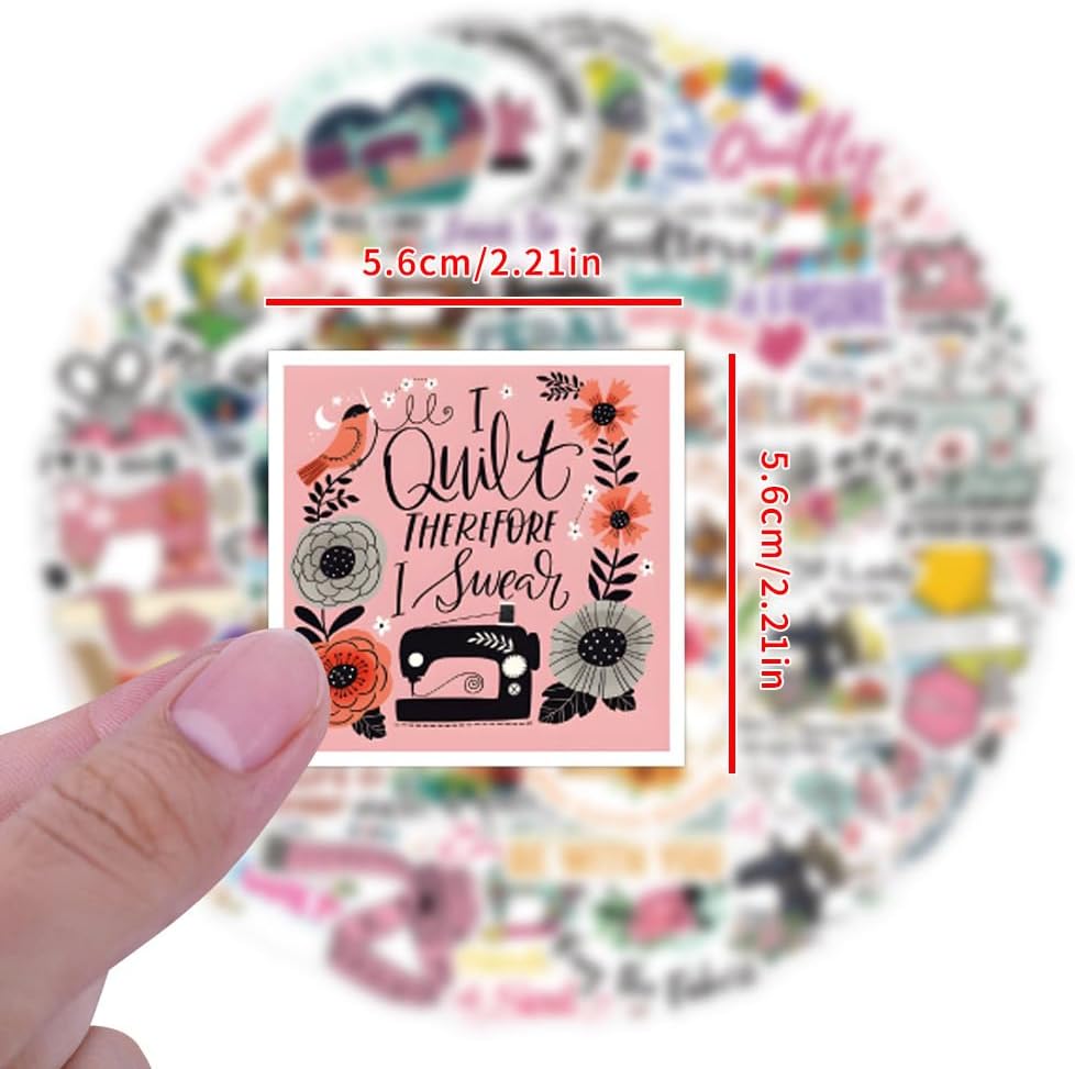 57Pcs Quilting Stickers Theme Vinyl Waterproof Decals for Laptop, Cup, Water Bottle, Scrapbook, Diary, Mobile Phone, Skateboard, Guitar, Luggage, Computer, Refrigerator, DIY Decoration image 2