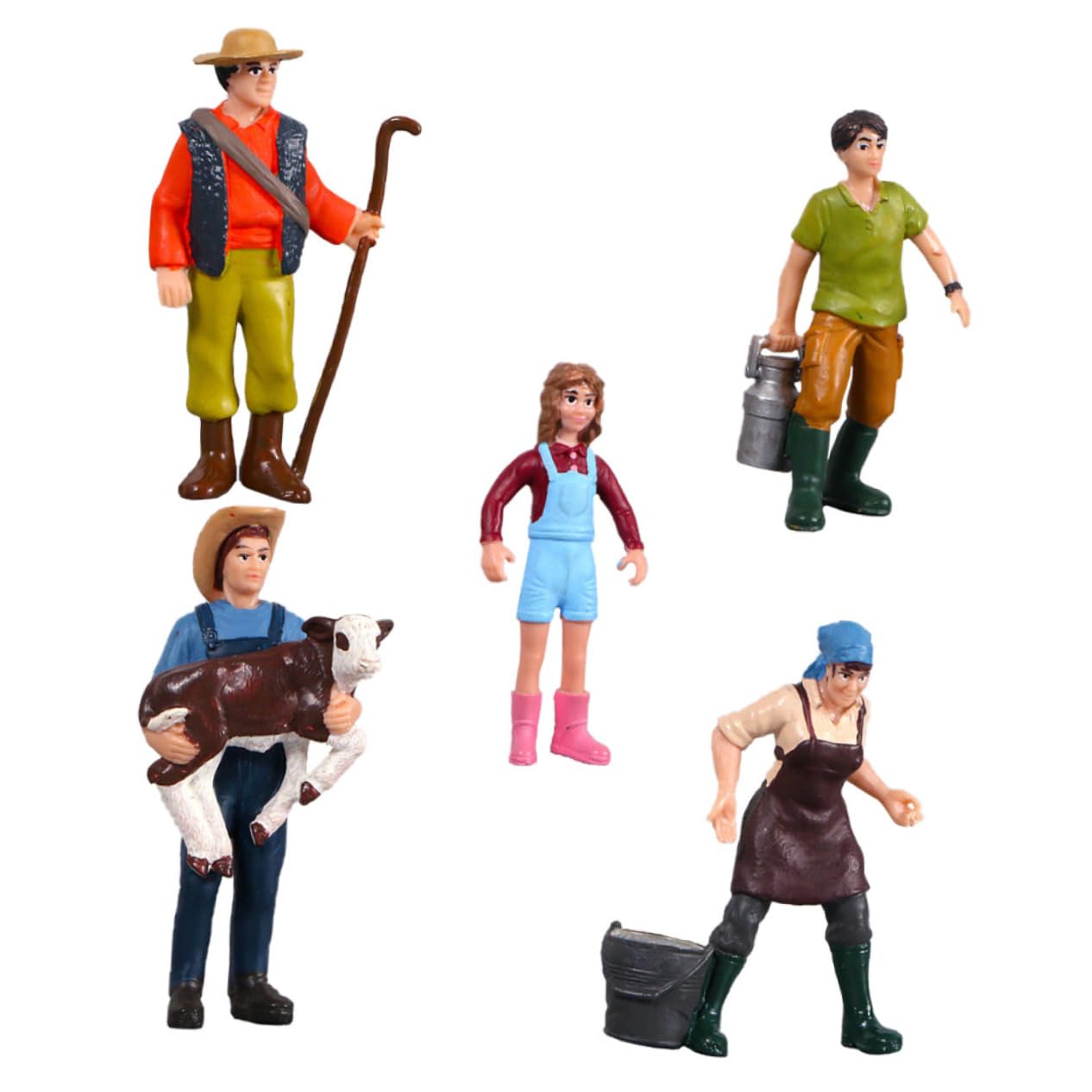 EXCEART 5Pcs Miniature Farm People Figurines - Soft Plastic Farmer Milkmaid Shepherd Girl and Boy with Milk can for Farm Models and Dollhouse Decoration