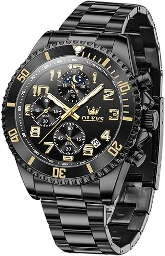 OLEVS Watches for Men Stainless Steel Classic Large Face Casual Dress Watches for Men, Luxury Waterproof Analog Quartz Mens Watch, Fashion Easy to Read Watch Mens, Blue/Black/Gold/Green Dial