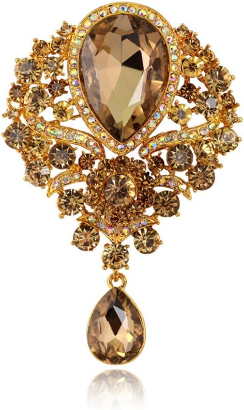Axmerdal Wedding Bridal Big Crystal Rhinestone Bouquet Brooch Pin for Women (gold)